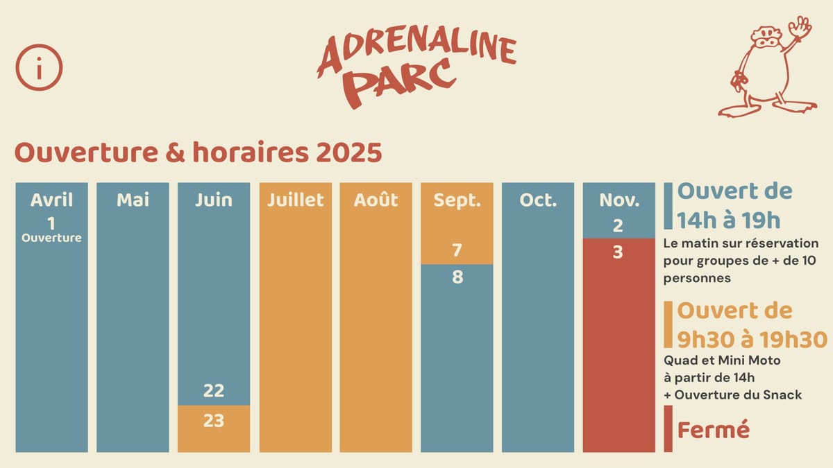 Horaires d'ouverture saison — Adrénaline Parc Moliets